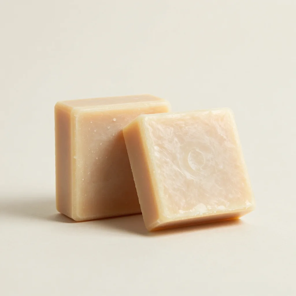 Two solid shampoo bars together on a light background