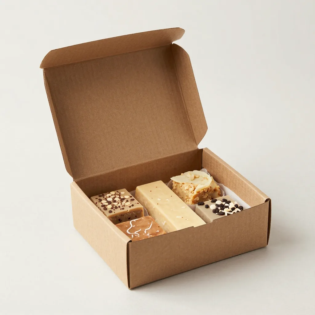 A zero-waste gift box of bars in cardboard on a light background